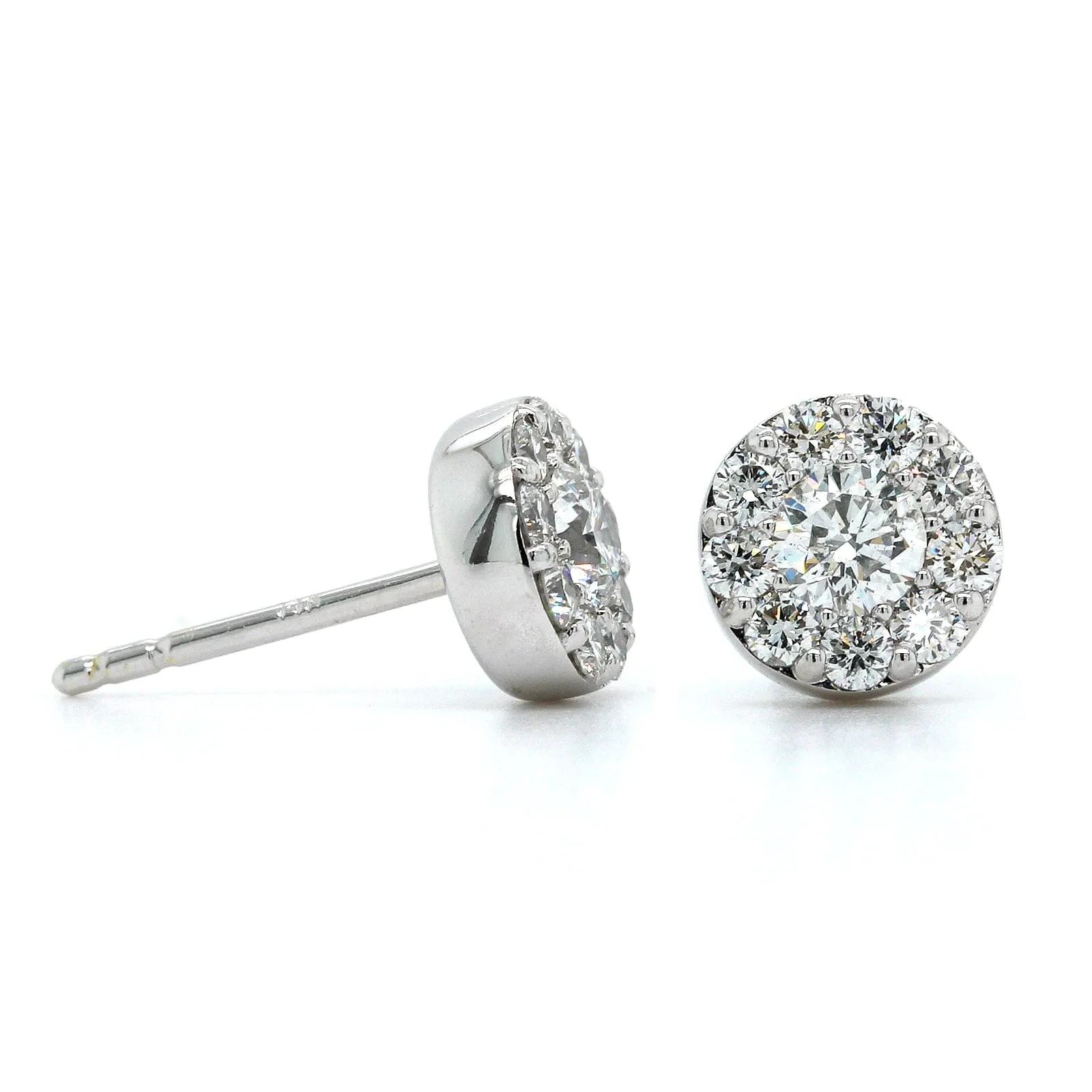 14K White Gold Diamond Halo Stud Earrings