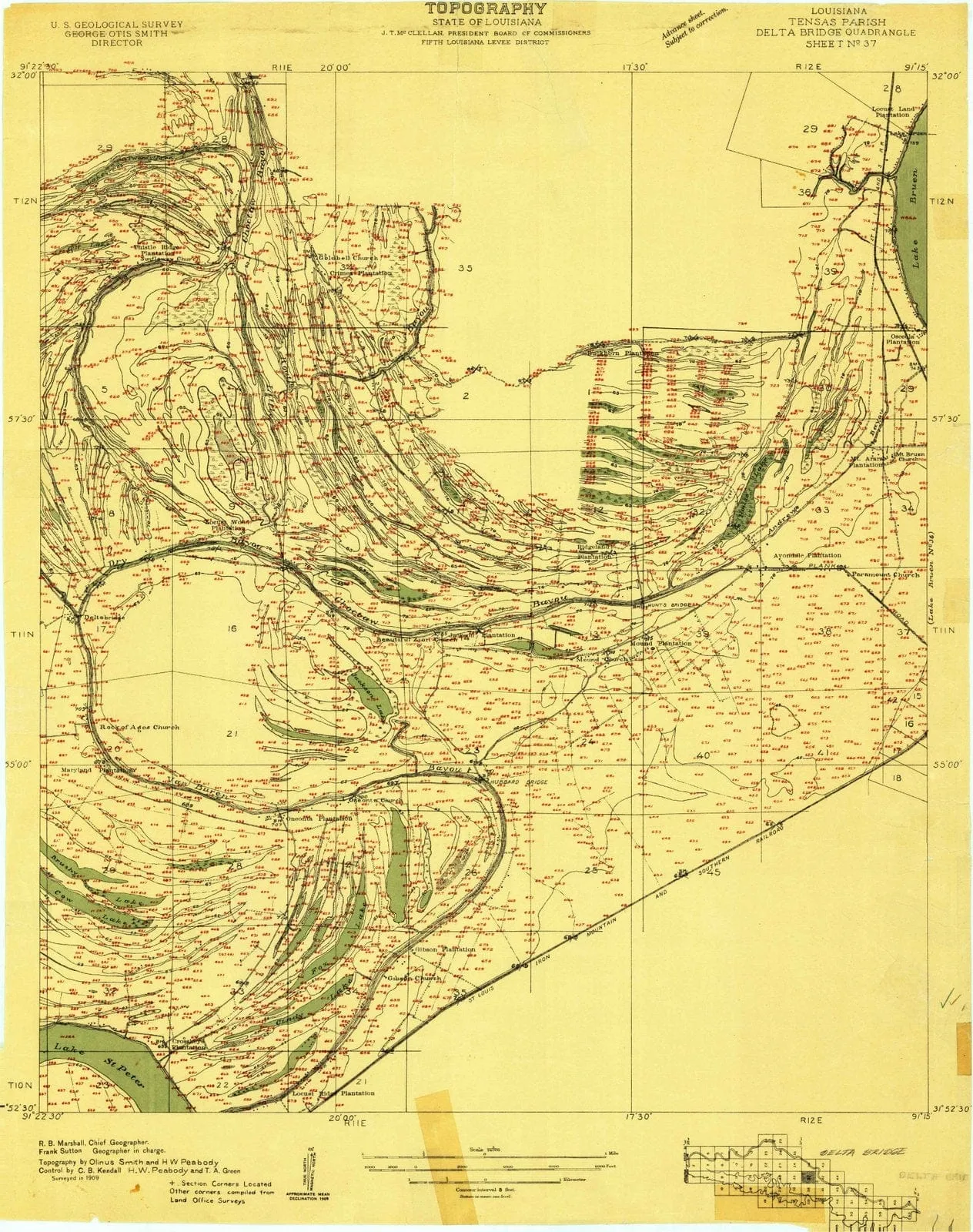 1909 Delta Bridge, LA - Louisiana - USGS Topographic Map