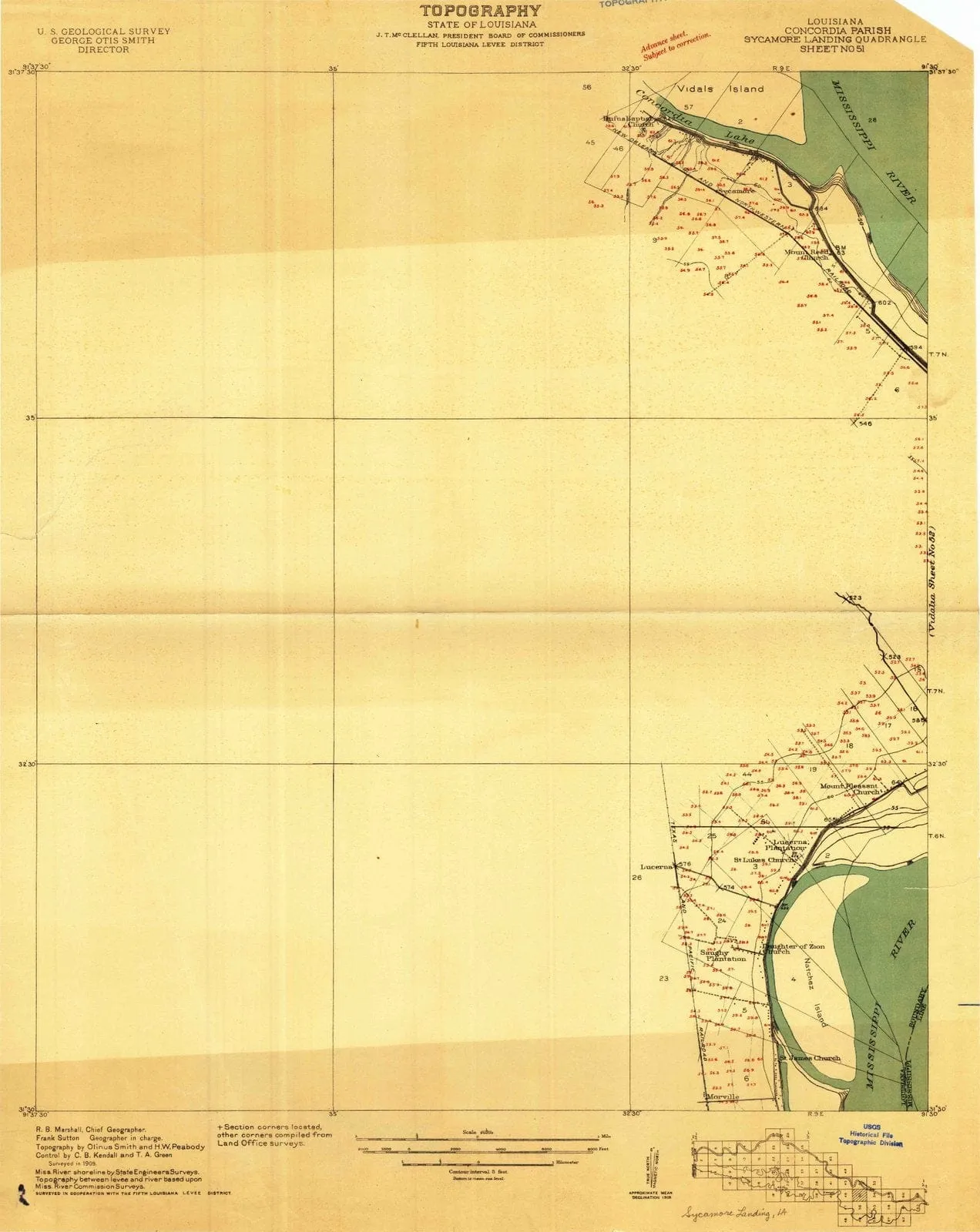 1909 Sycamore Landing, LA - Louisiana - USGS Topographic Map