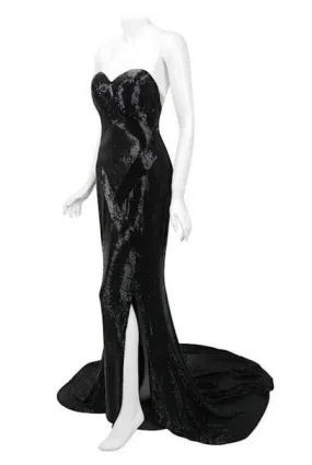 1943 Gilbert Adrian Couture Black Beaded Strapless Gown Worn By Lana Turner