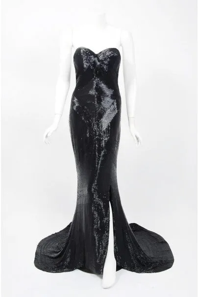 1943 Gilbert Adrian Couture Black Beaded Strapless Gown Worn By Lana Turner