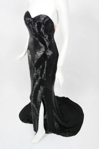 1943 Gilbert Adrian Couture Black Beaded Strapless Gown Worn By Lana Turner