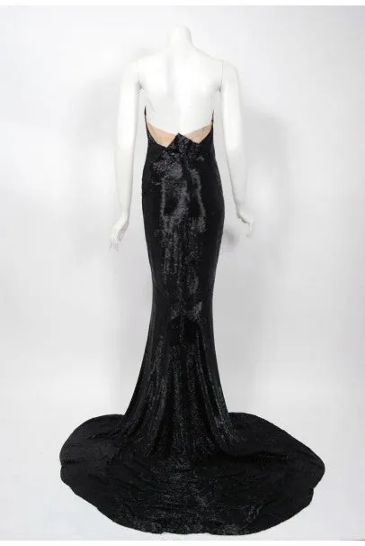 1943 Gilbert Adrian Couture Black Beaded Strapless Gown Worn By Lana Turner