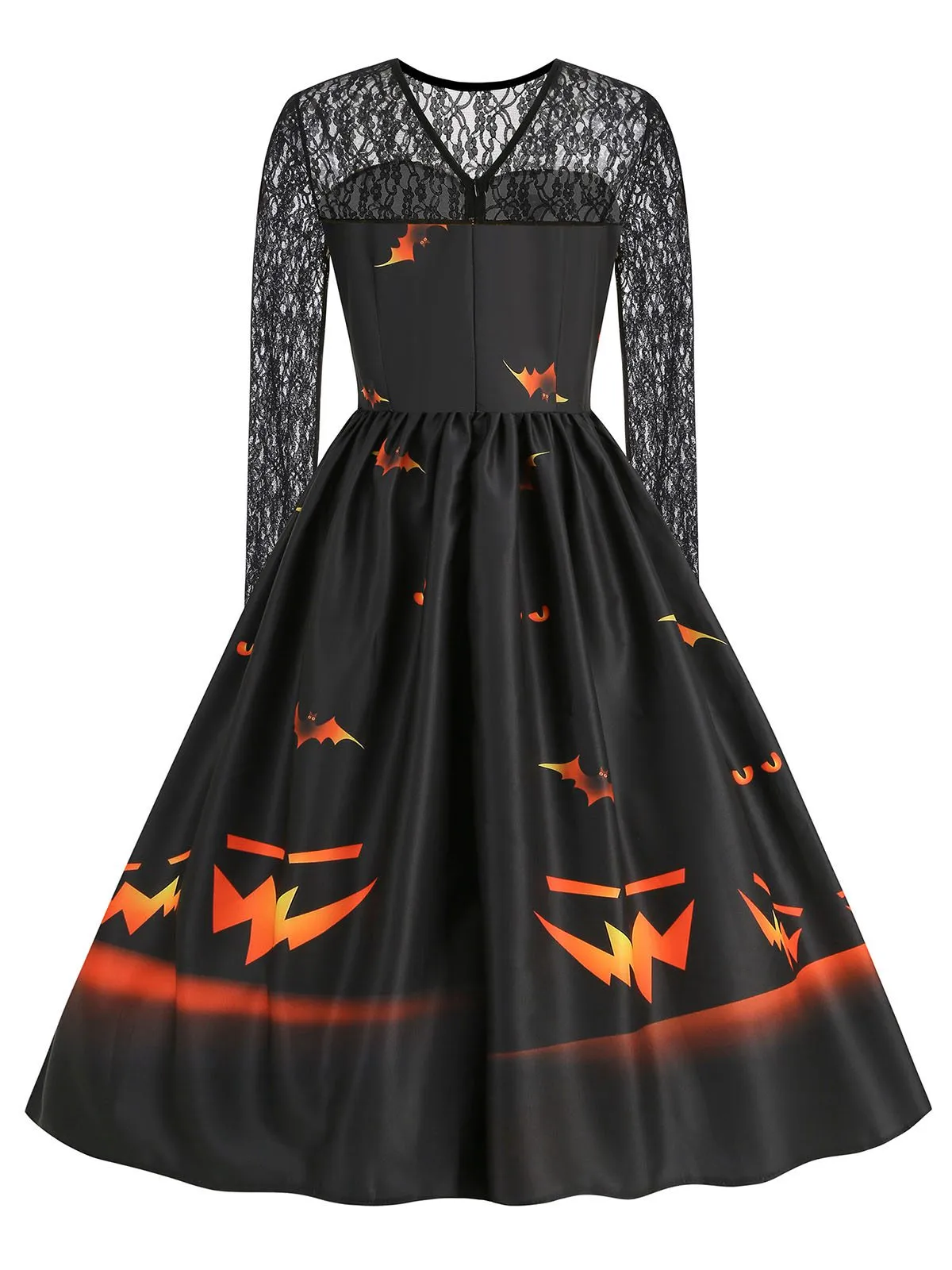 1950s Halloween Lace Sleeves Patchwork Dress