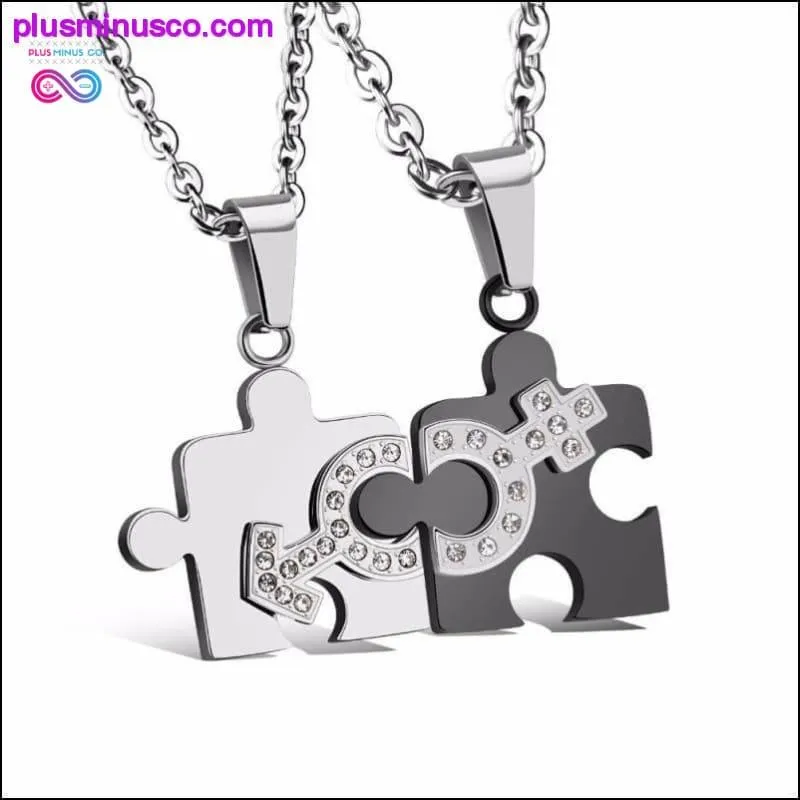 2 pcs Set Stainless Steel Puzzle Piece Pendant and Necklace