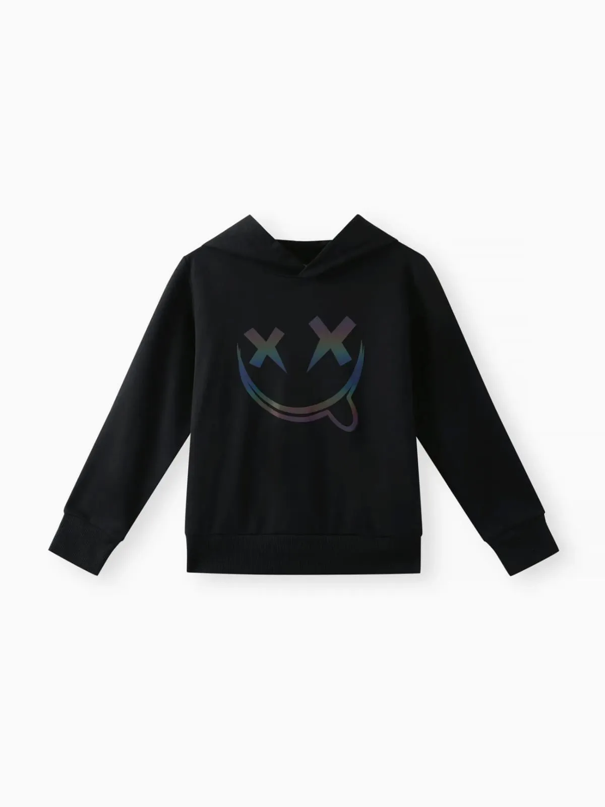 2pcs Kid Boy Reflective Face Graphic Print Black Hoodie Sweatshirt and Pants Set 7-8Y 20458333