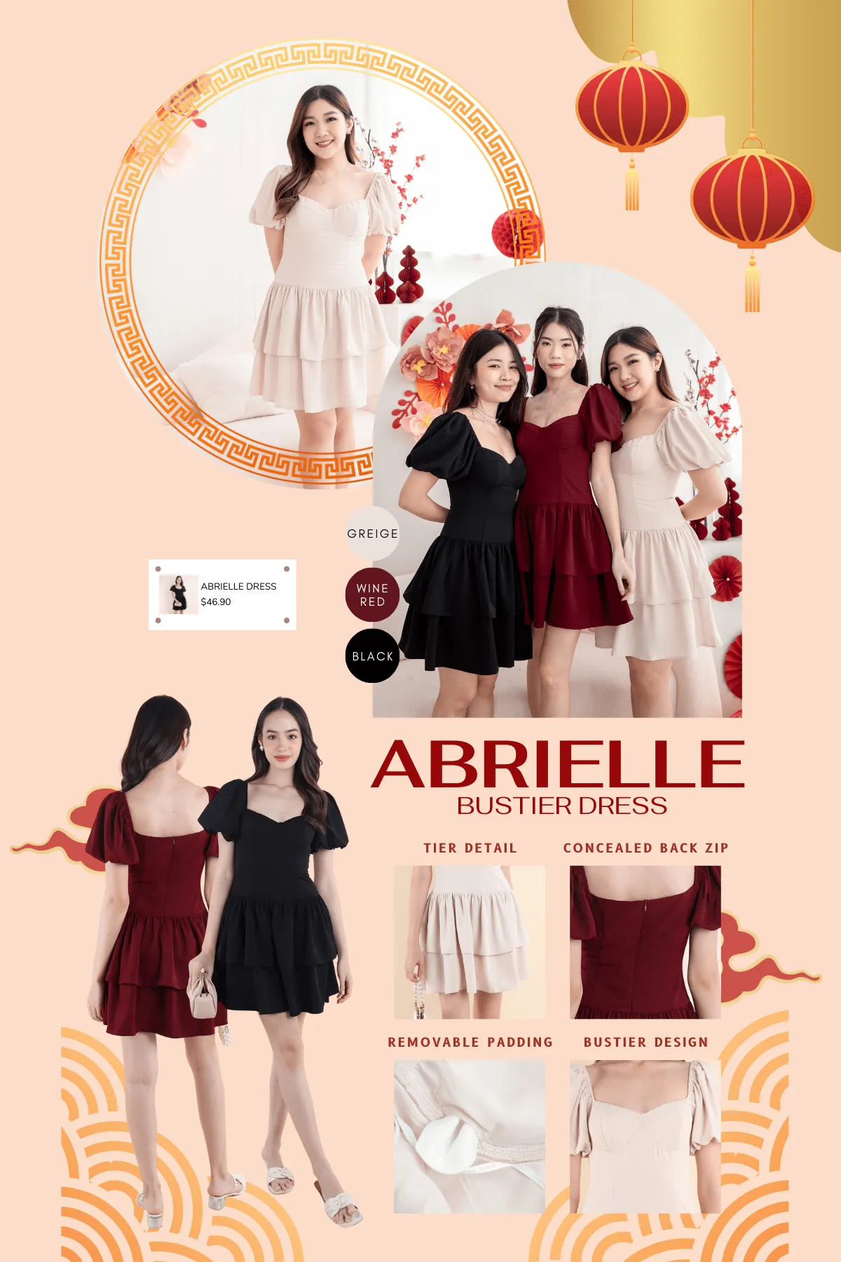 ABRIELLE BUSTIER DRESS IN GREIGE