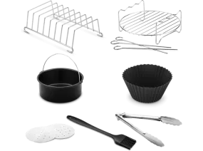 Accesorio freidora - Ufesa 72805519, Set de 7 piezas, Moldes, Pinzas, Bandeja, Papel vegetal, Pincel, Negro/Plata