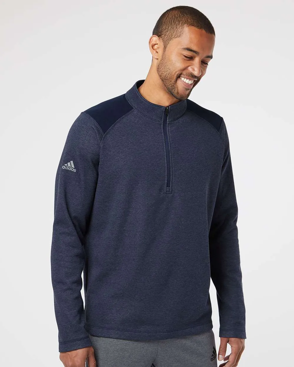 Adidas Heathered Quarter Zip Pullover with Colorblocked Shoulders