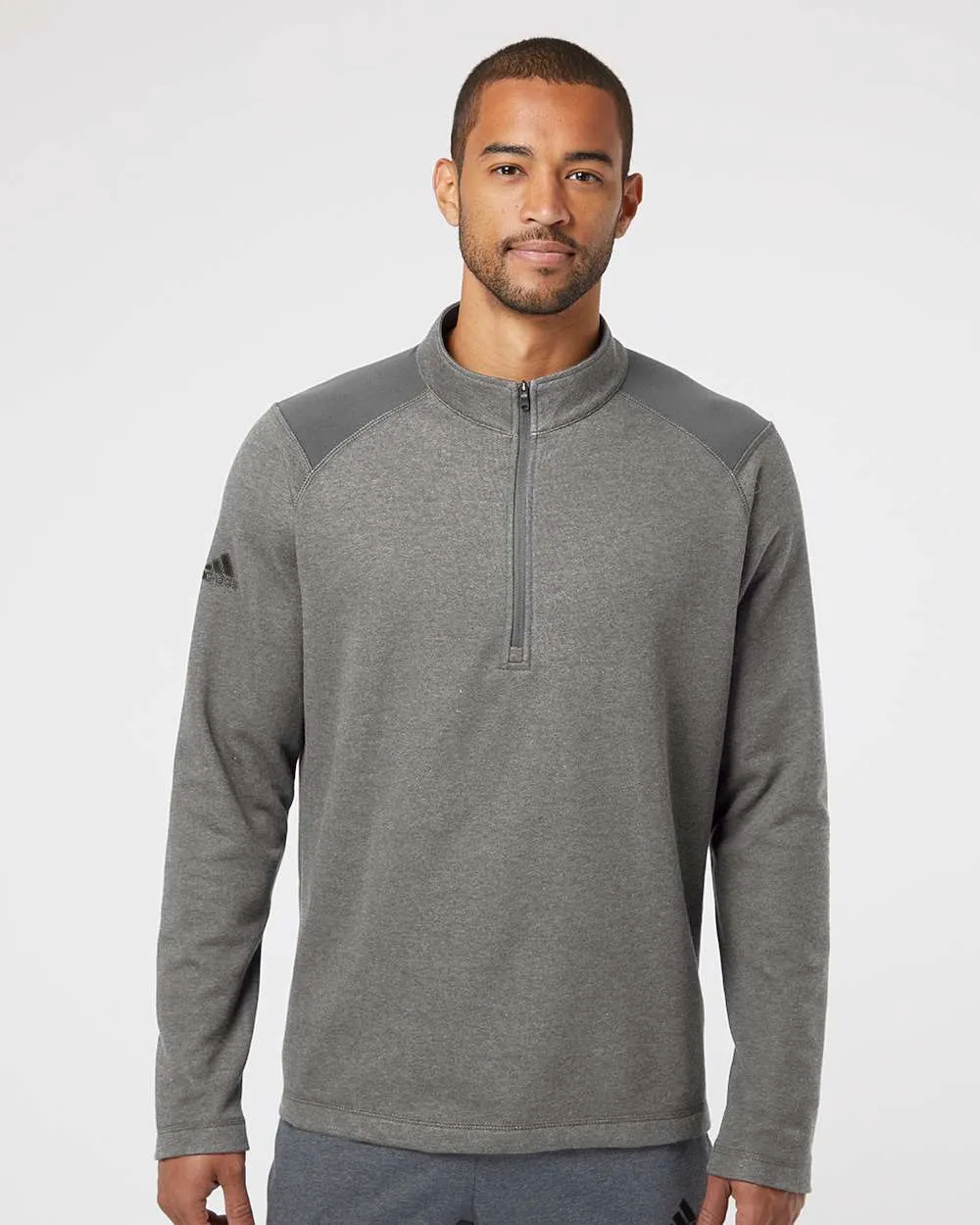 Adidas Heathered Quarter Zip Pullover with Colorblocked Shoulders