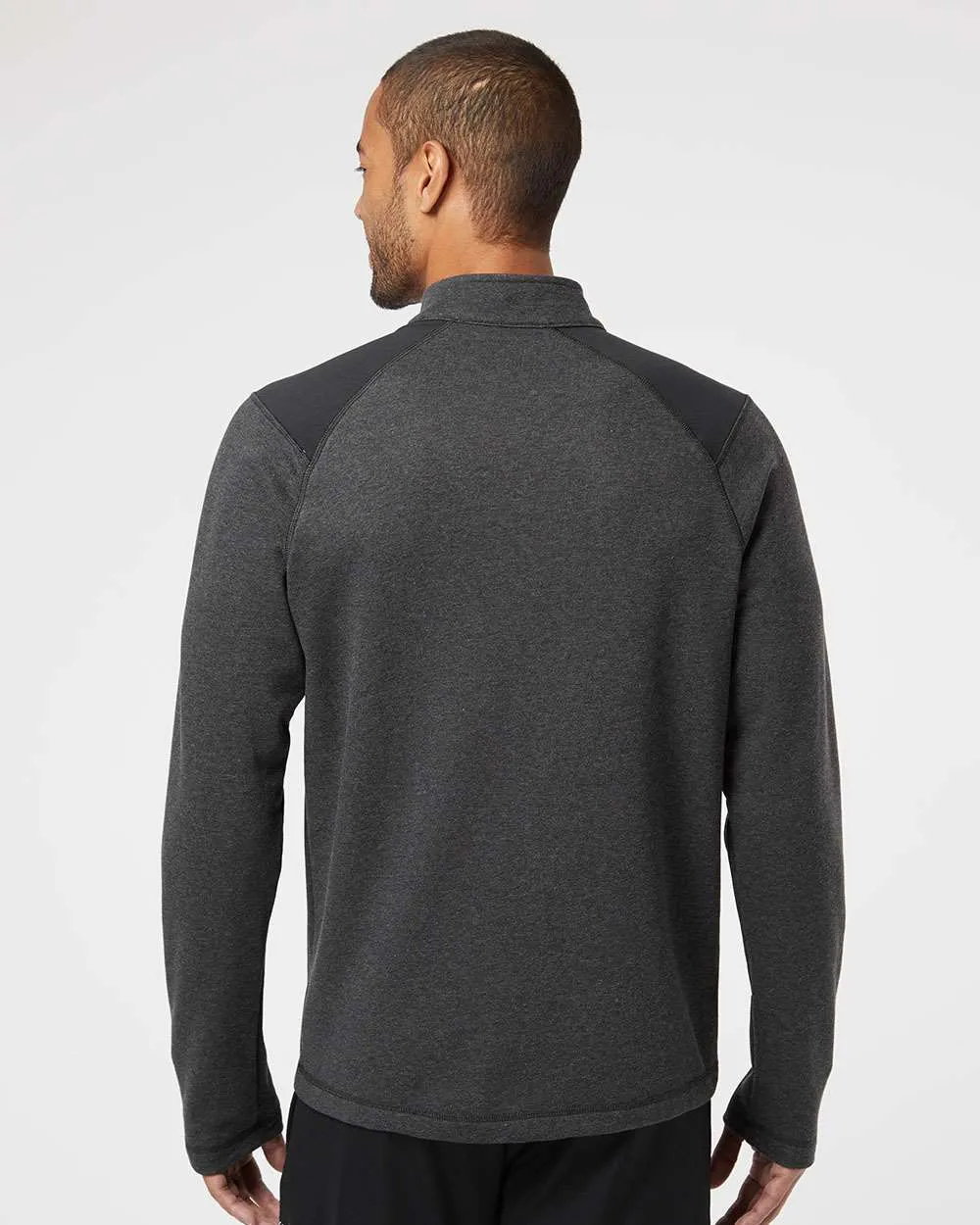 Adidas Heathered Quarter Zip Pullover with Colorblocked Shoulders