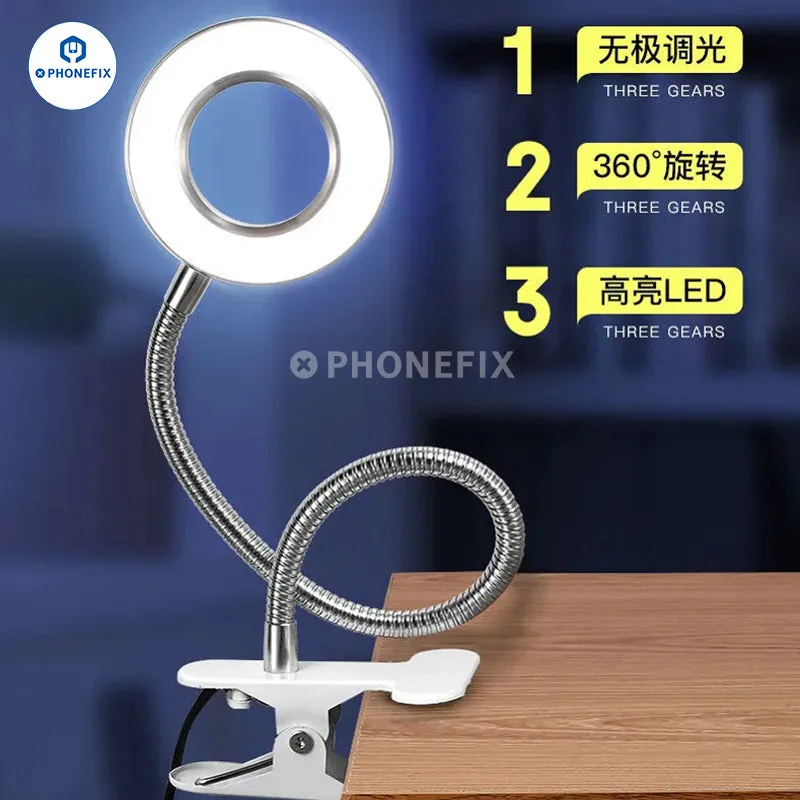 Adjustable 48 LED Eye Protection Desk Lamp Portable Clip Ring Light