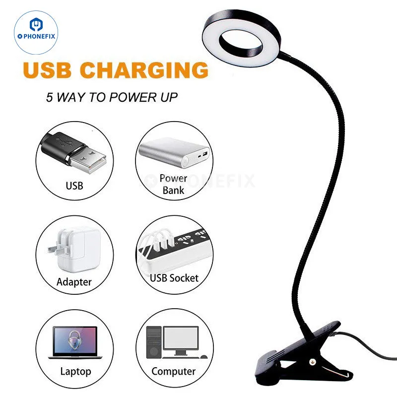 Adjustable 48 LED Eye Protection Desk Lamp Portable Clip Ring Light