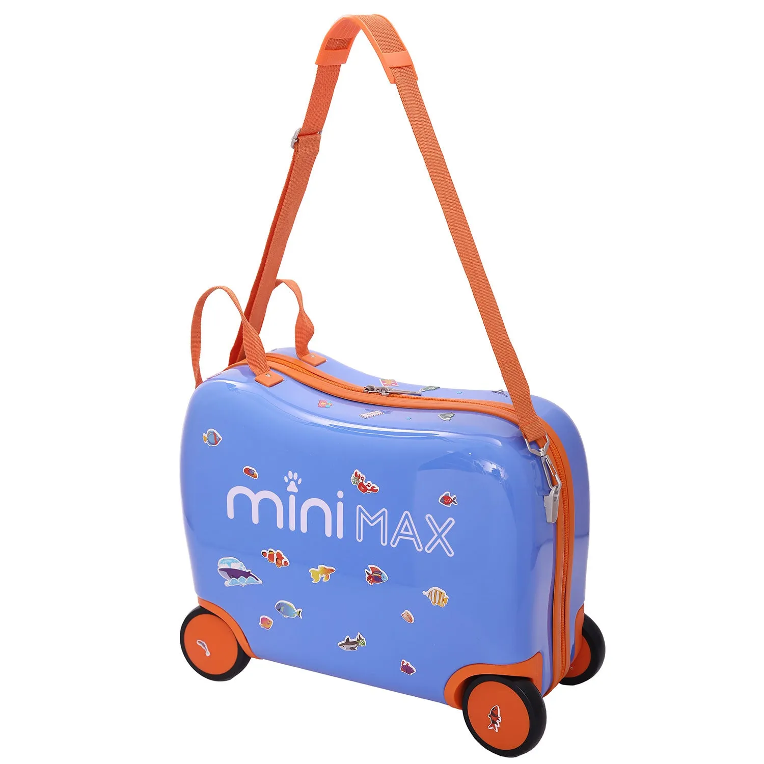 Aerolite MiniMax Childrens Ride-On Suitcase Fits 45x36x20cm EasyJet Maximum Size Kids Hand Luggage With Wheels 29L, Free Neck Pillow, Travel Bag & Stickers