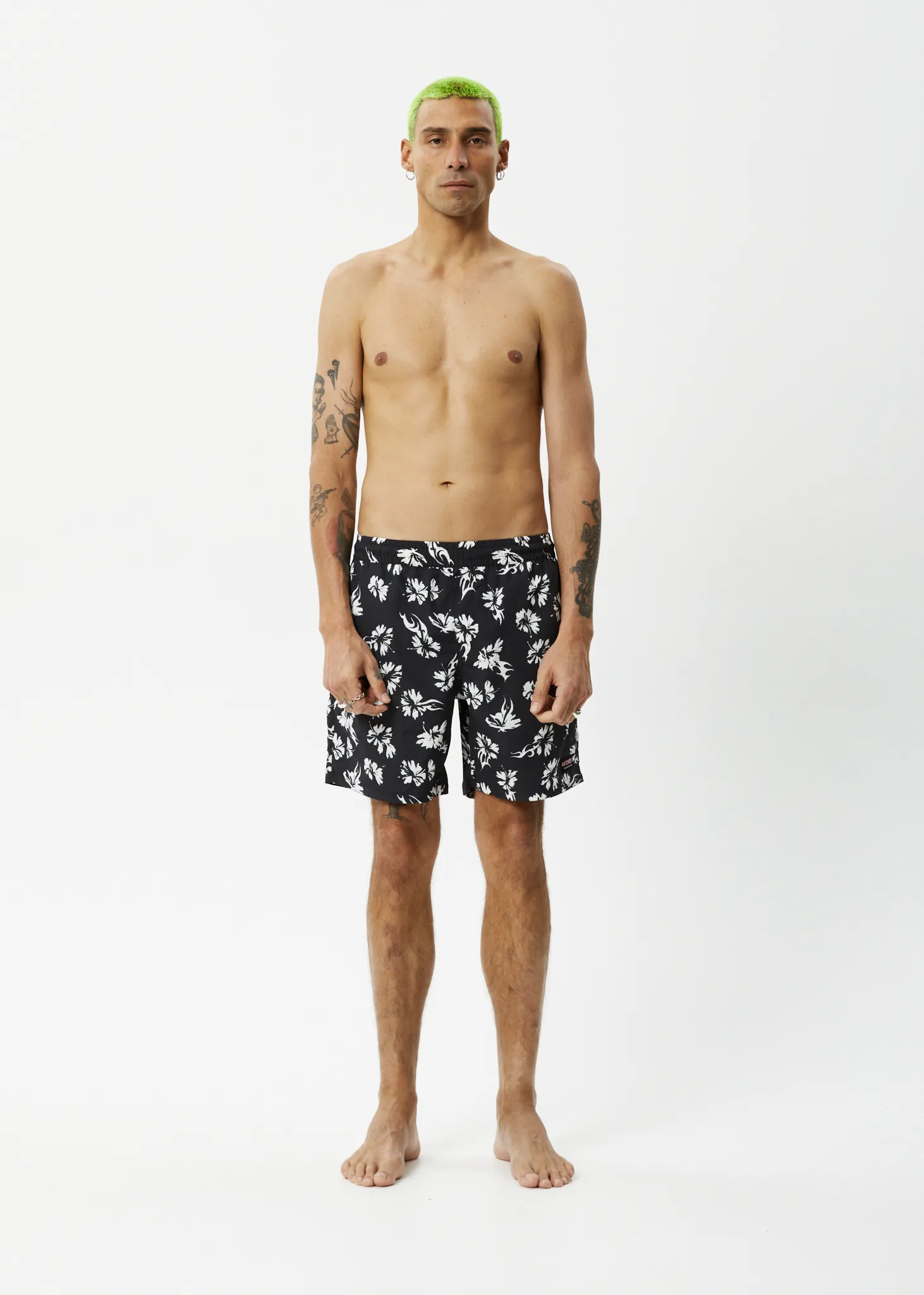 AFENDS Mens Hibiscus - Swim Short 18" - Black