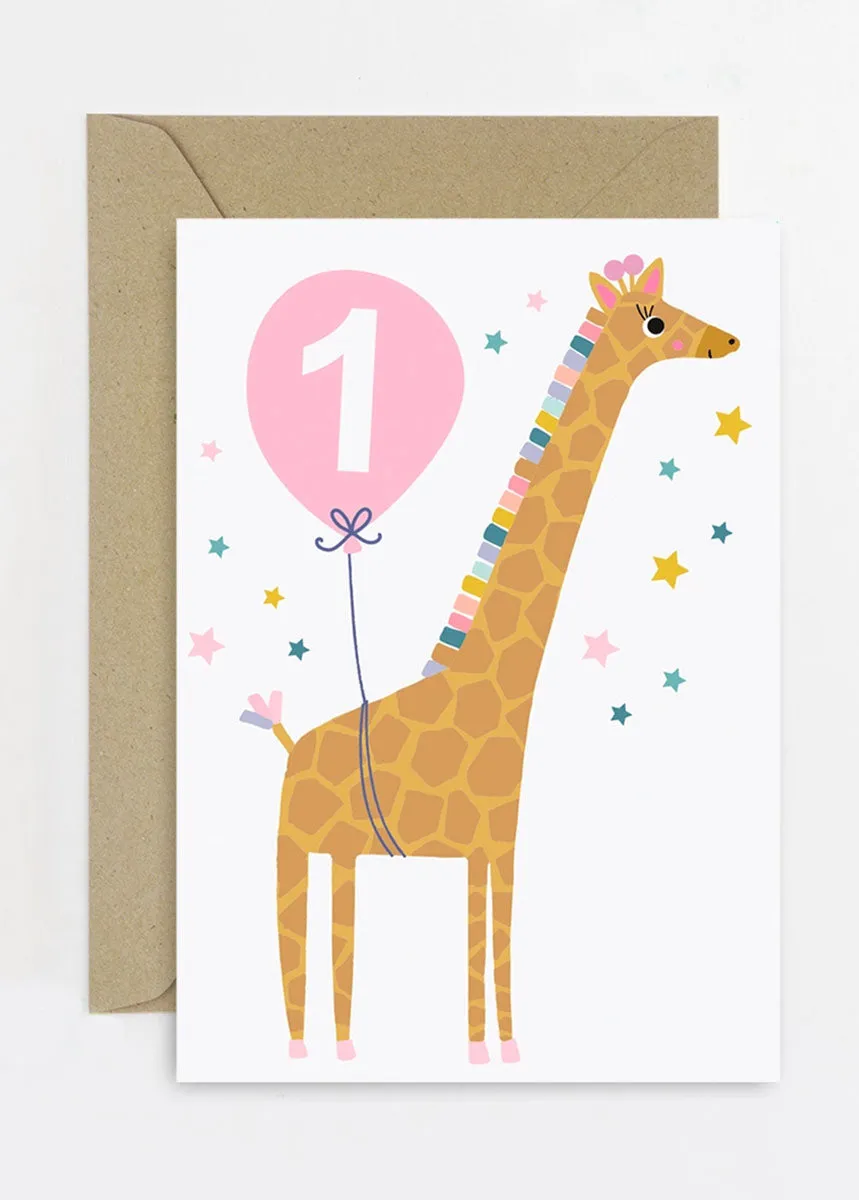 Age 1 Giraffe Birthday Card