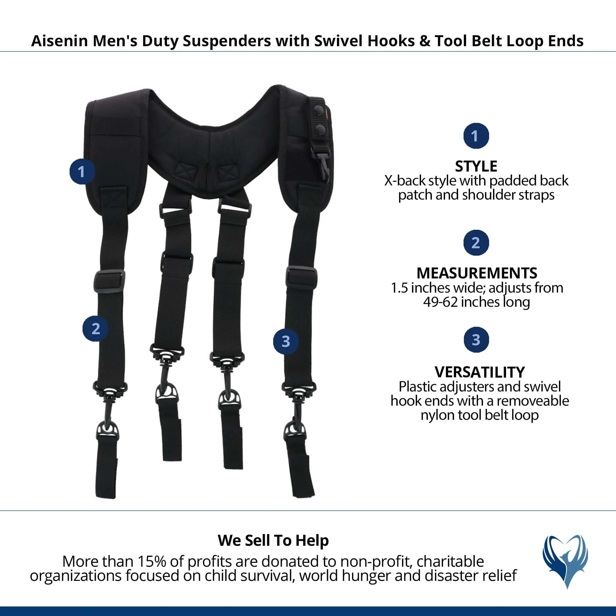 Aisenin Men's Duty Suspenders with Swivel Hooks & Tool Belt Loop Ends