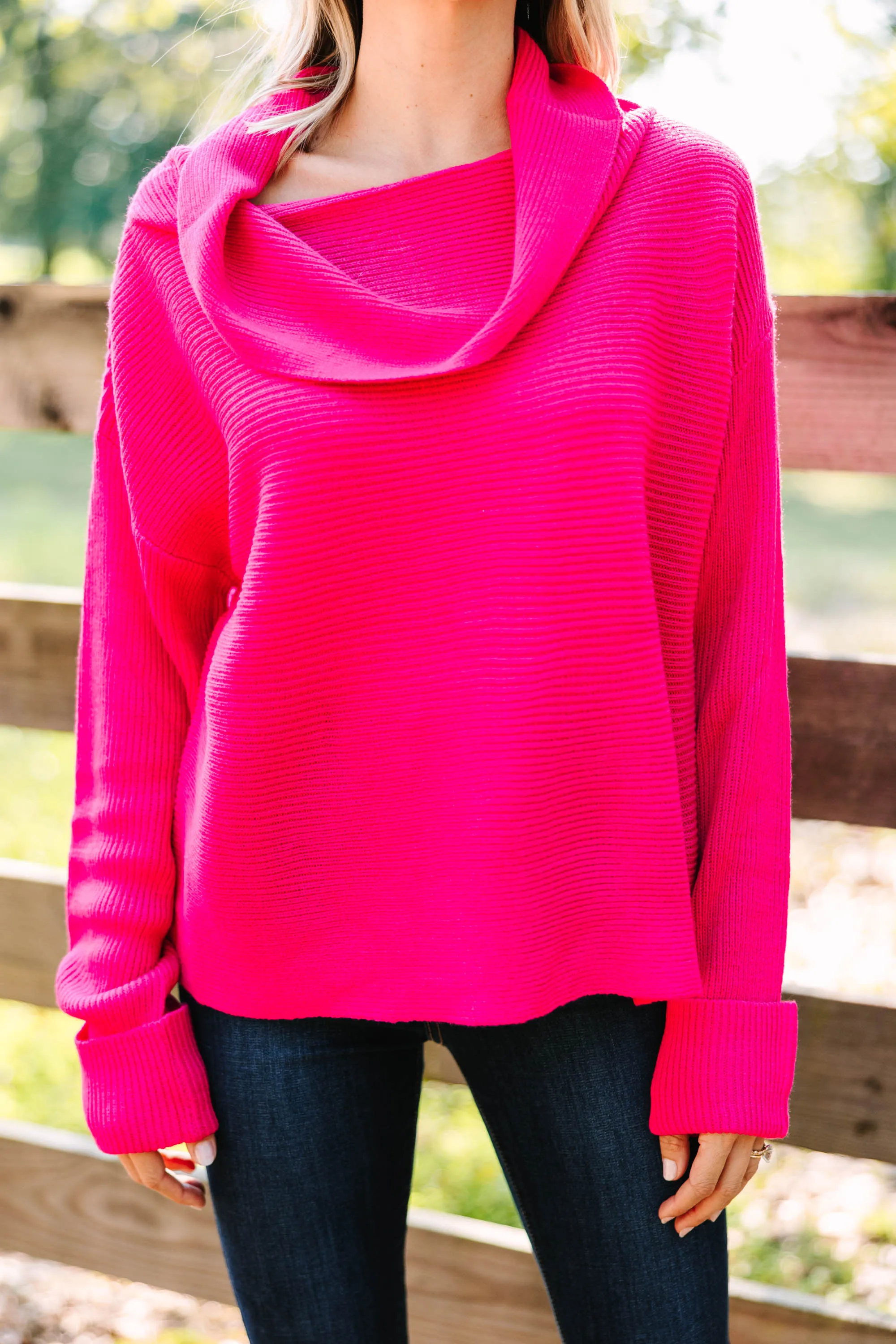 All You Know Hot Pink Cowl Neck Sweater