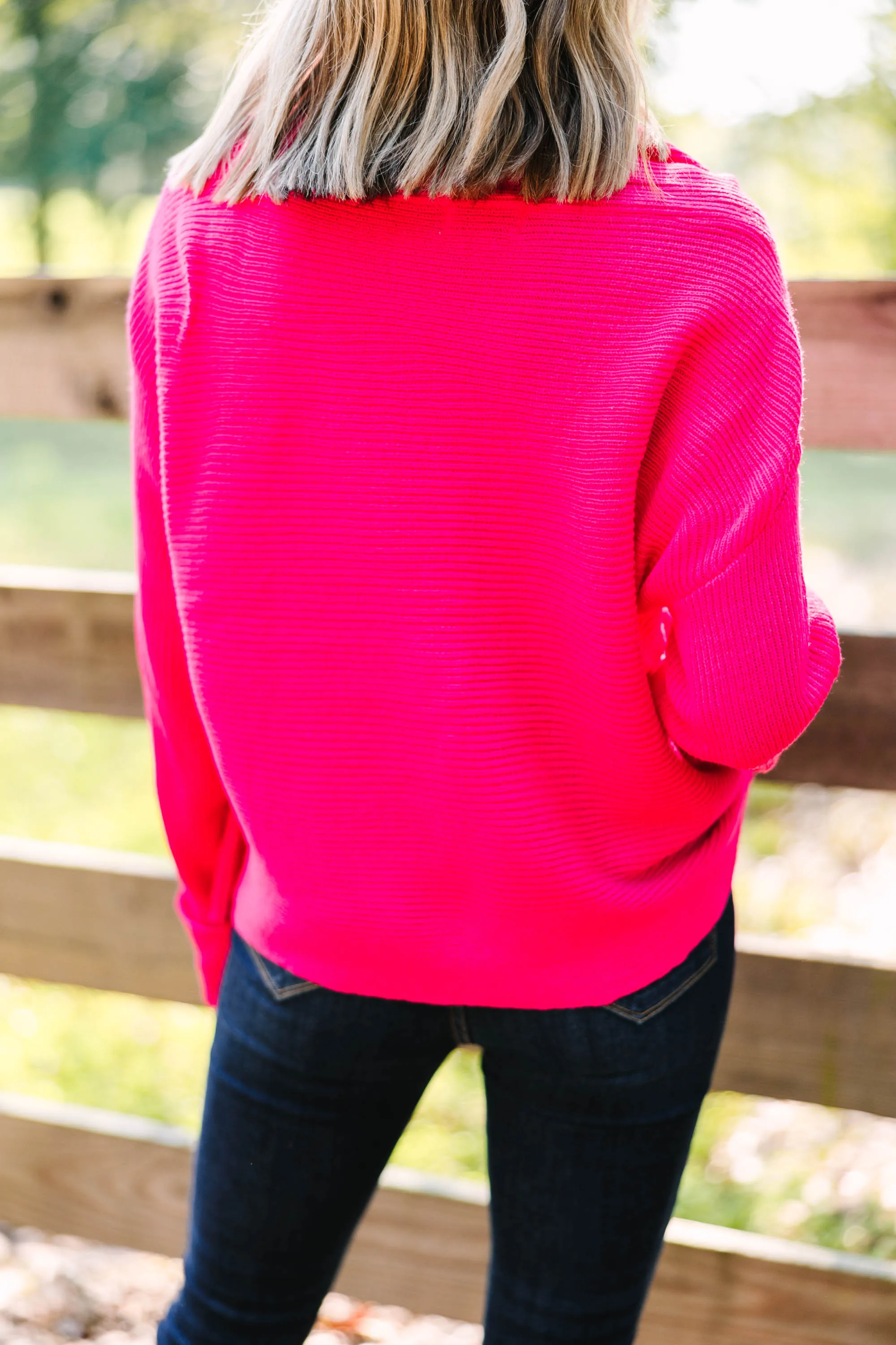 All You Know Hot Pink Cowl Neck Sweater