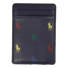 Allover Pony Leather Magnetic Card Case Navy/Multi Pony