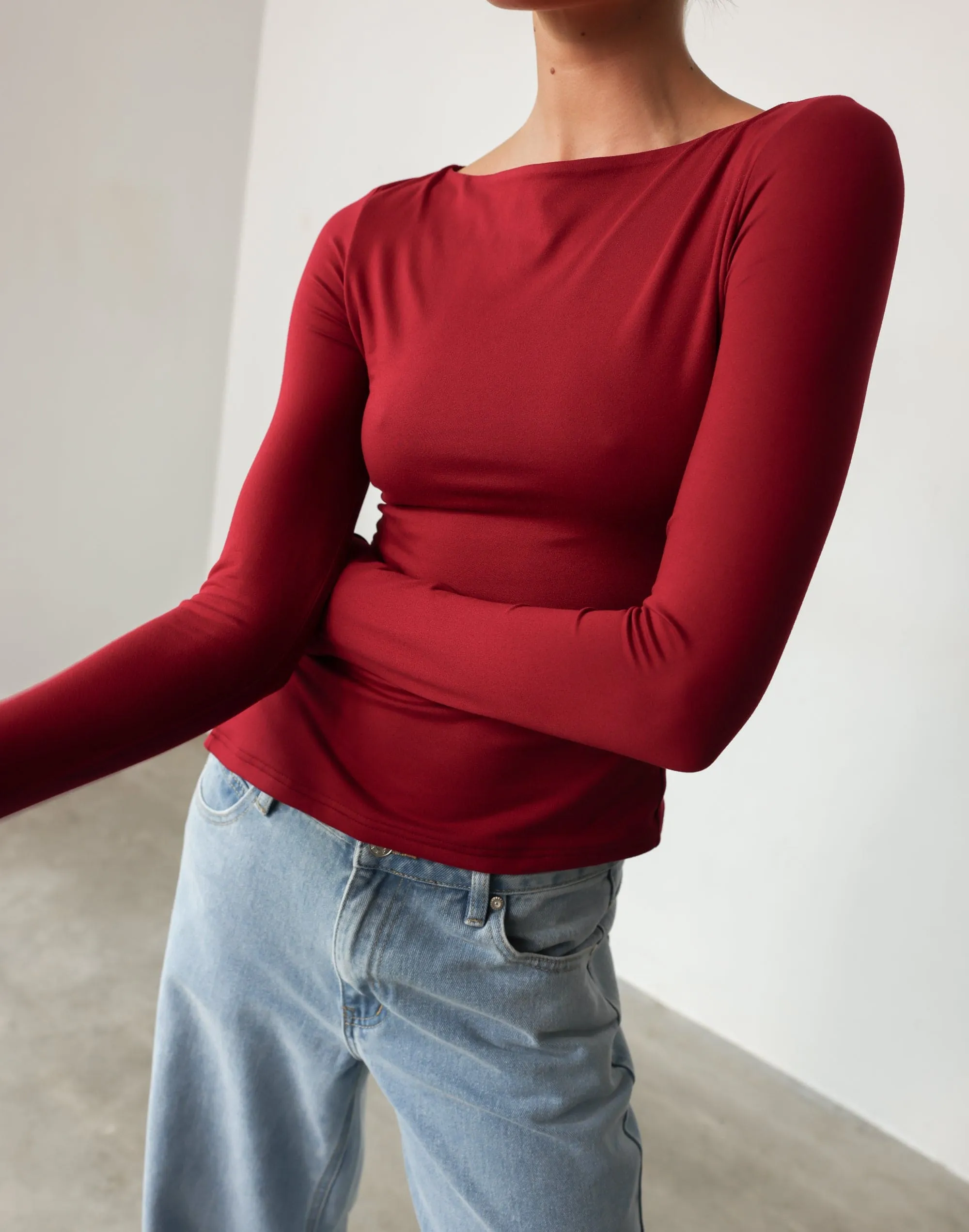 Amanda Long Sleeve Top (Cherry)