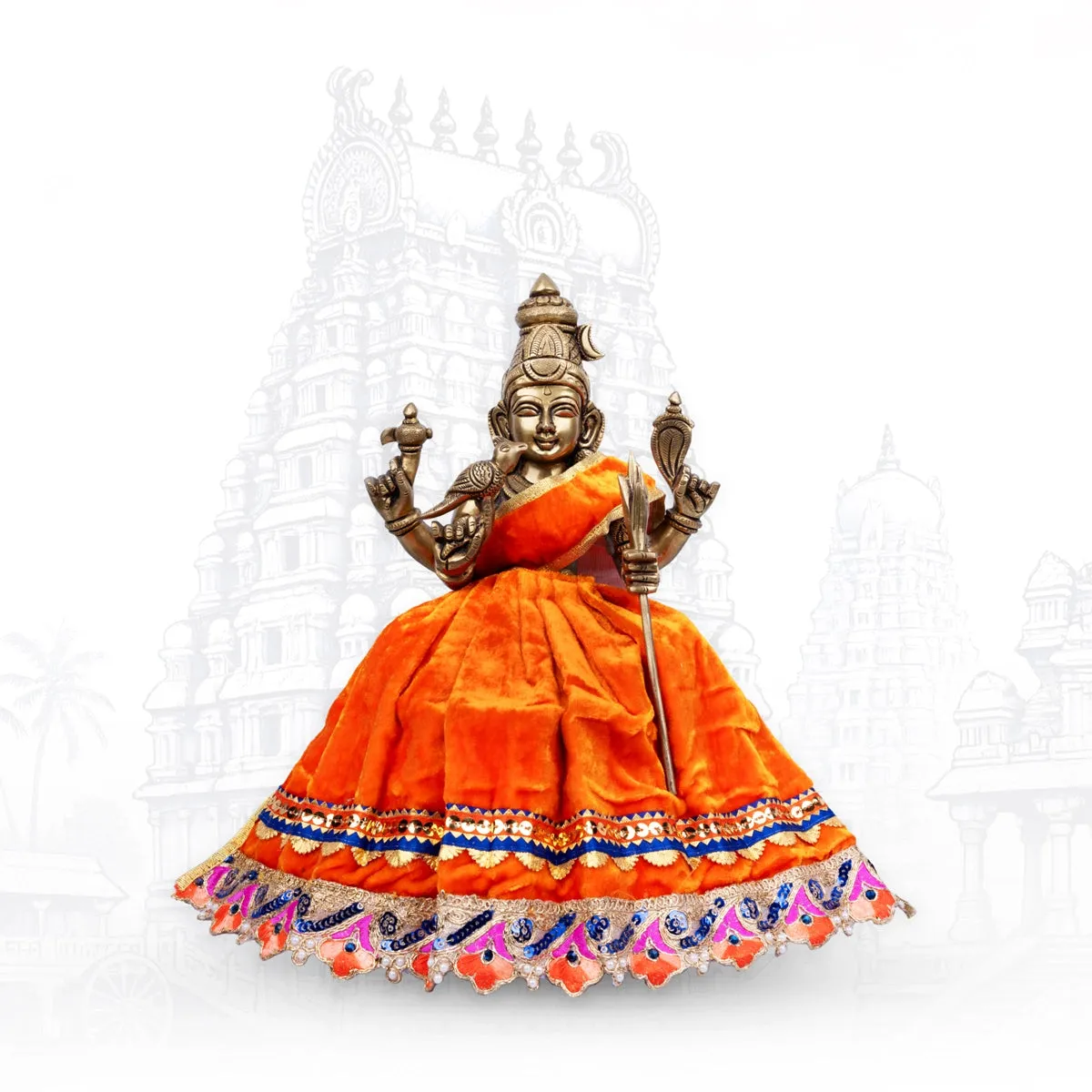 Amman Dress - 9 Inches | Velvet Amman Pavadai/ Velvet Devi Costume for Deity