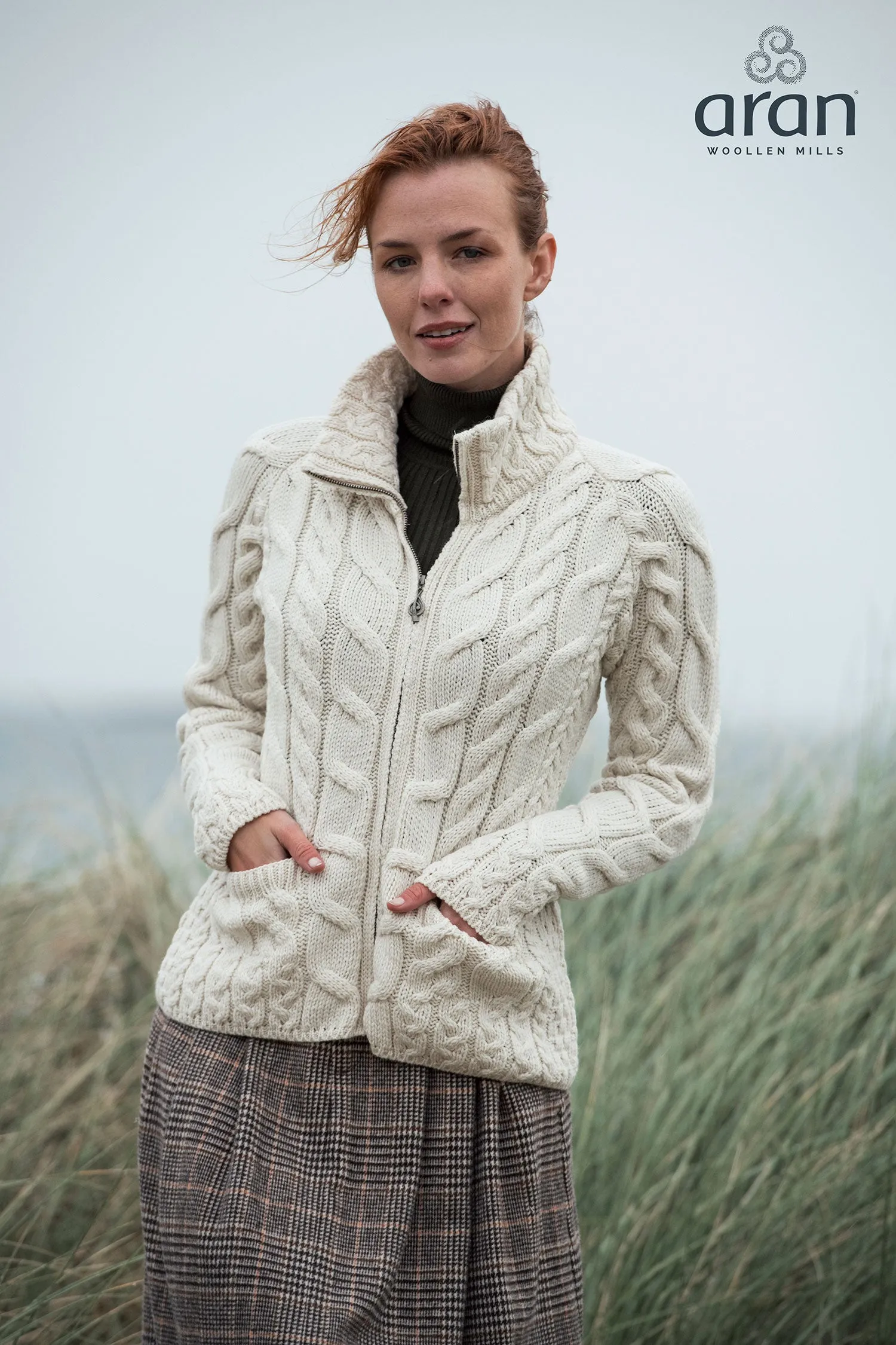 Aran Merino Wool Full Zip Cardigan