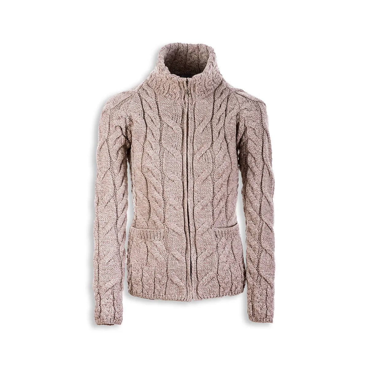 Aran Merino Wool Full Zip Cardigan