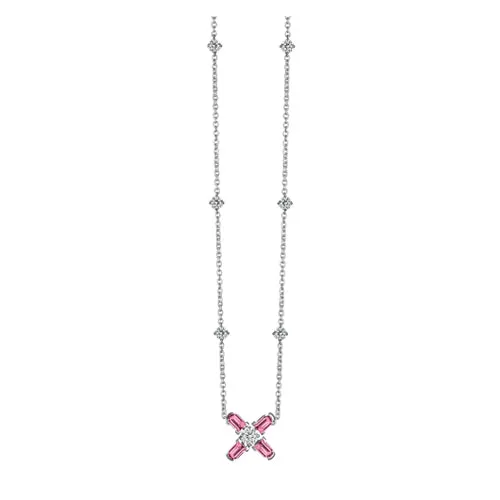 Arch Florale MM Necklace, 18k White Gold with DAVIDOR Arch Cut Pink Tourmalines and Brilliant Diamonds