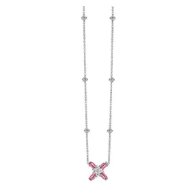 Arch Florale MM Necklace, 18k White Gold with DAVIDOR Arch Cut Pink Tourmalines and Brilliant Diamonds