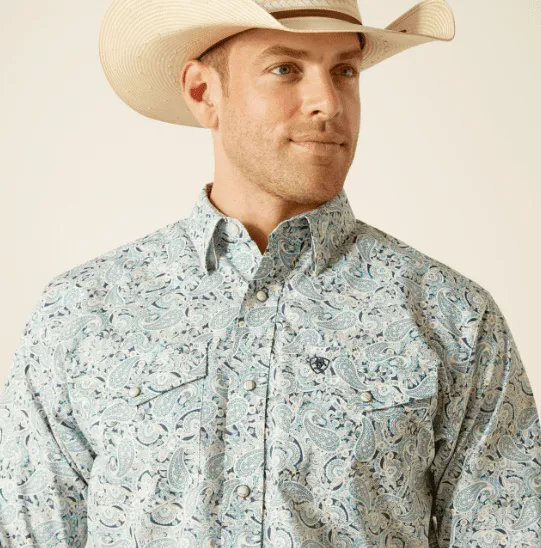 Ariat Men's Emery Blue Paisley Print Classic Fit Snap Long Sleeve Western Shirt 10051349