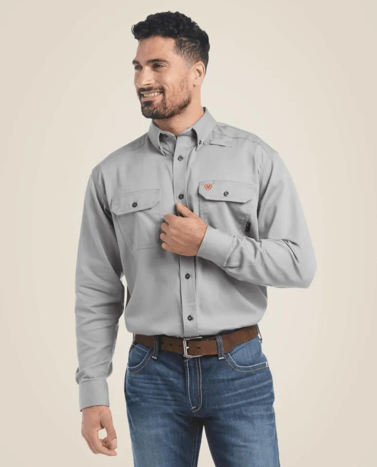 Ariat Men’s Grey FR Solid Work Shirt Moisture Wicking 10012253