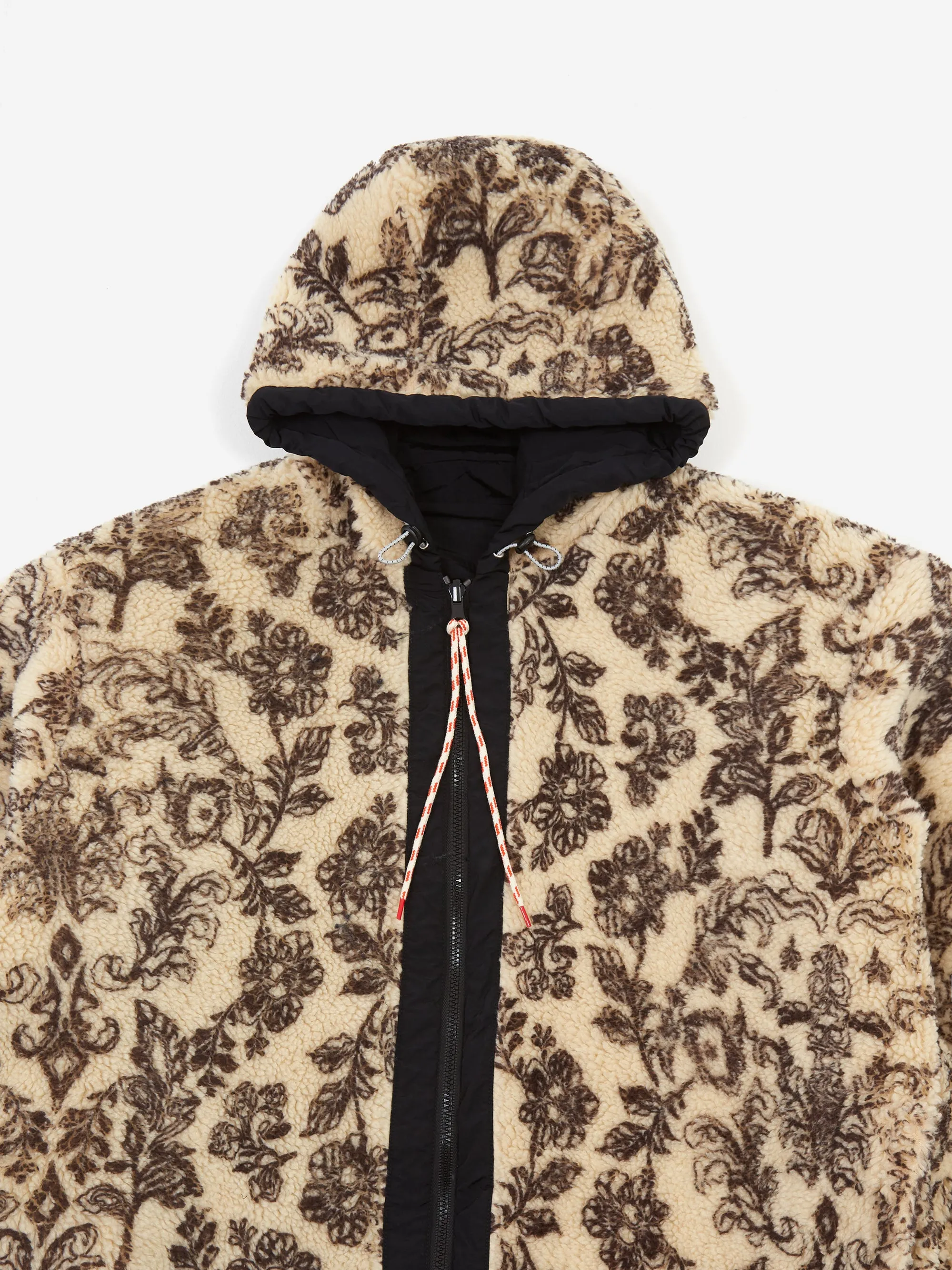 Aries Reversible Nylon and Floral Fleece Parka - Ecru