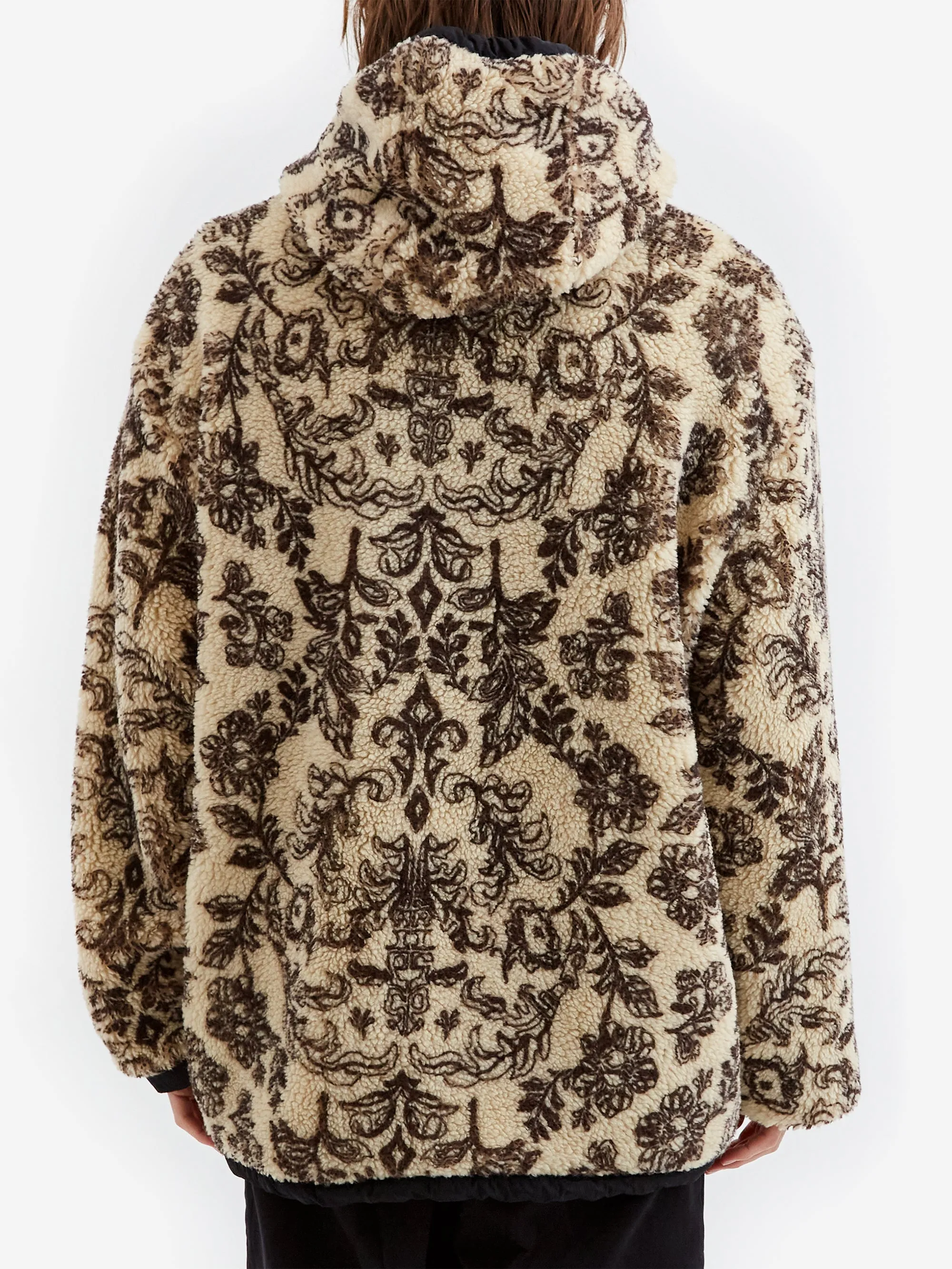 Aries Reversible Nylon and Floral Fleece Parka - Ecru