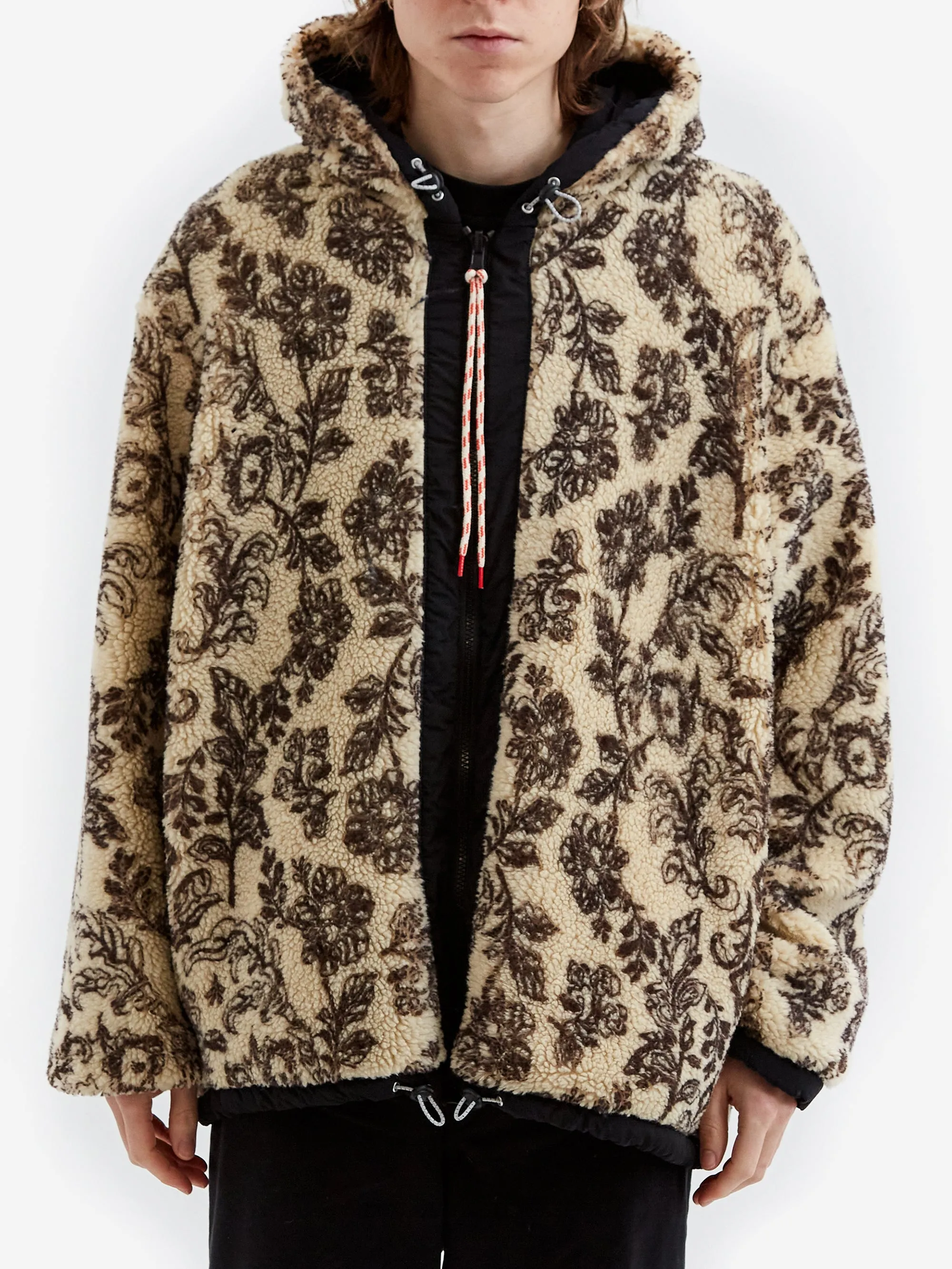 Aries Reversible Nylon and Floral Fleece Parka - Ecru