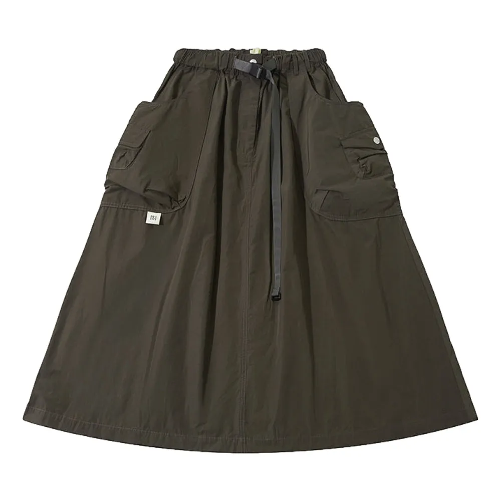 A[S]USL BELTED NYLON FLARE SKIRT-CHARCOAL