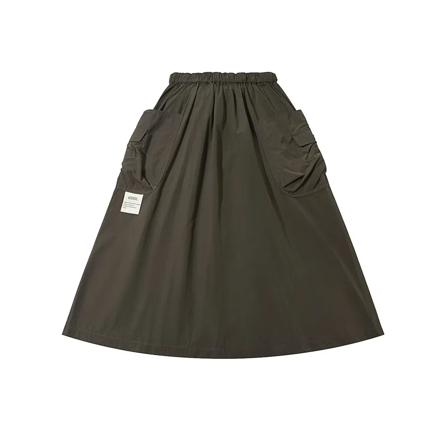 A[S]USL BELTED NYLON FLARE SKIRT-CHARCOAL