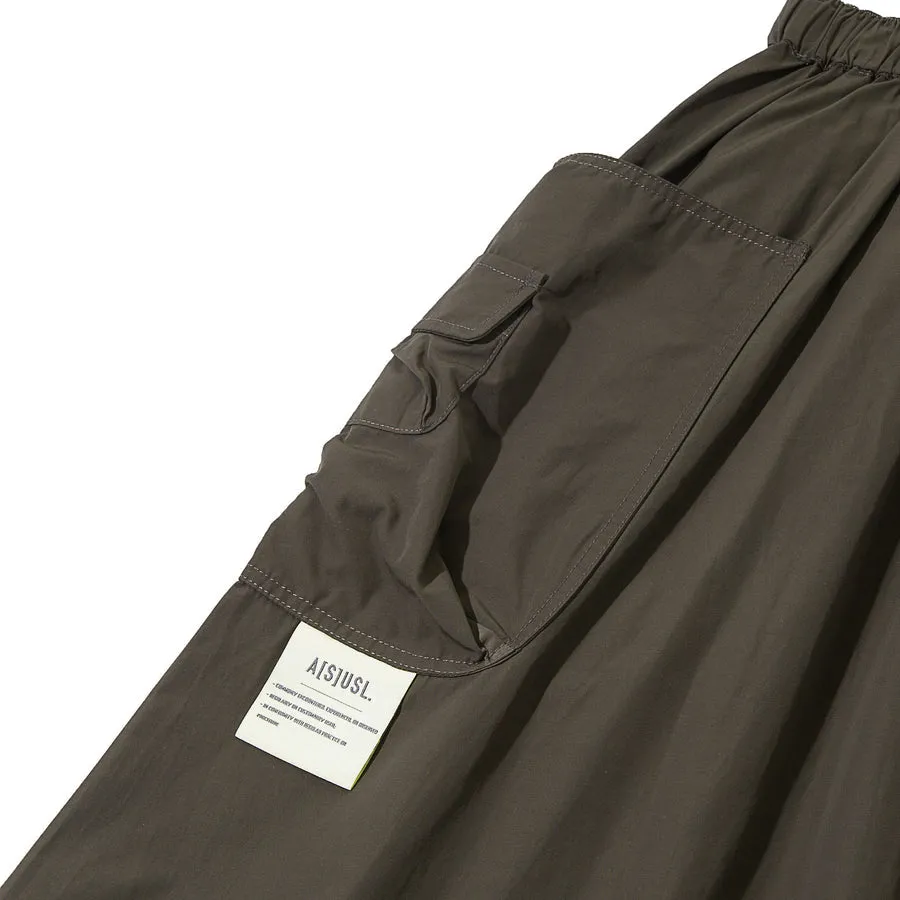 A[S]USL BELTED NYLON FLARE SKIRT-CHARCOAL