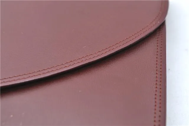 Auth Cartier Must de Cartier Clutch Hand Bag Purse Leather Bordeaux Red J1215