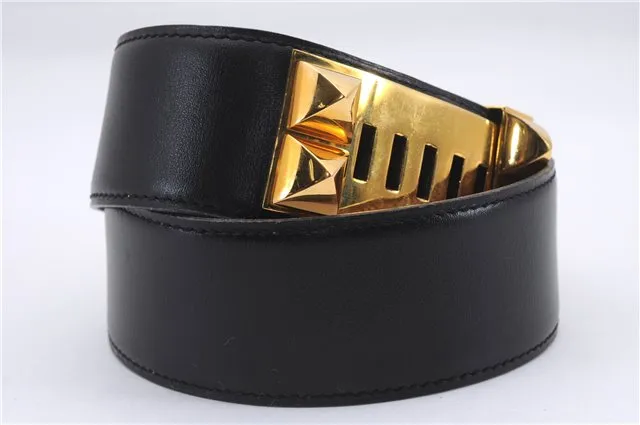 Auth HERMES Collier De Chien Ladies Leather Belt Size 70cm 27.6" Black 9134D