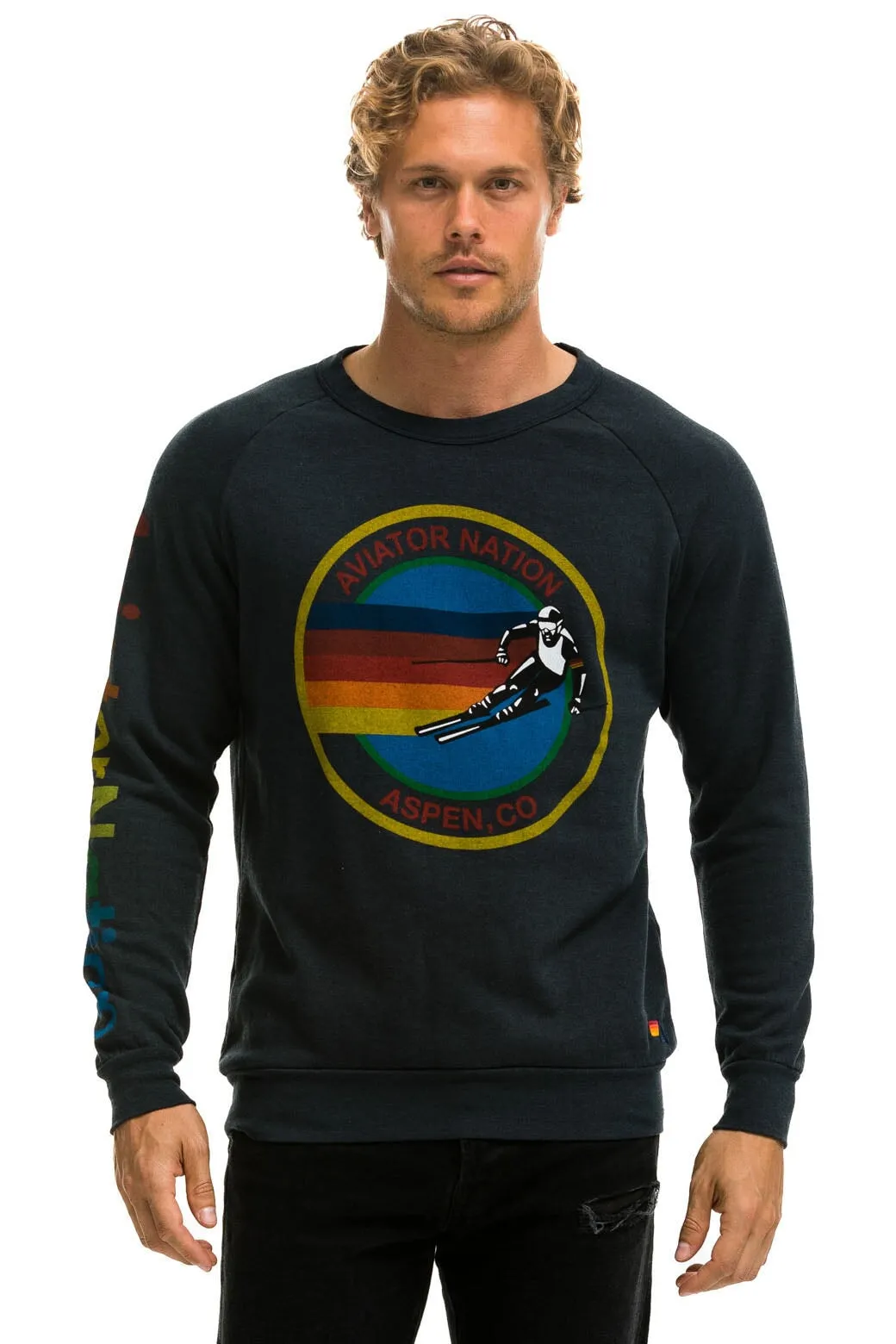 AVIATOR NATION ASPEN CREW SWEATSHIRT - CHARCOAL