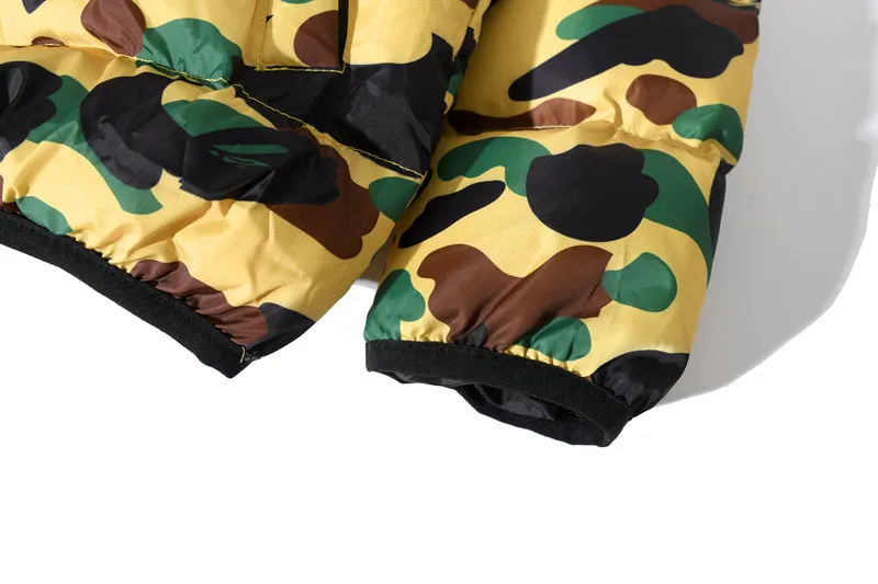 BAPE Puff Jacket Shark Hoodie Green Beige Camo