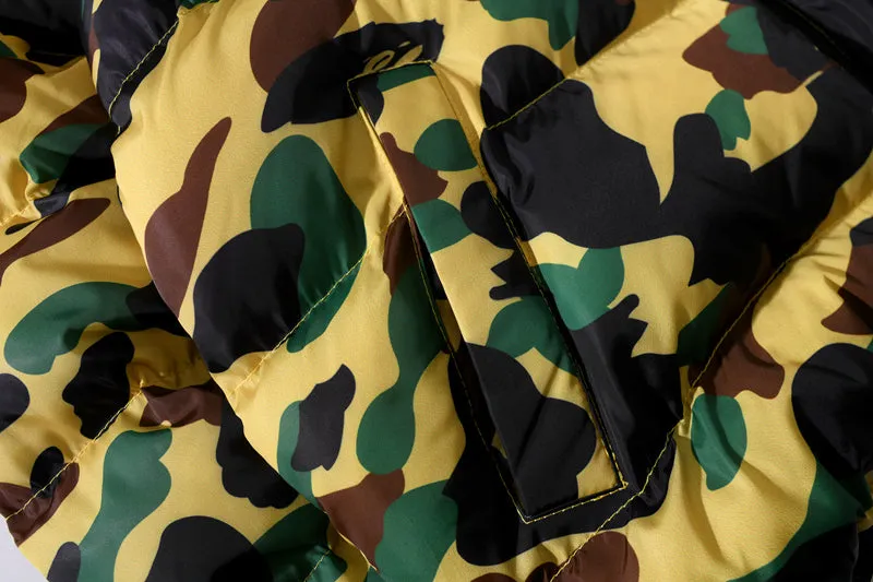 BAPE Puff Jacket Shark Hoodie Green Beige Camo