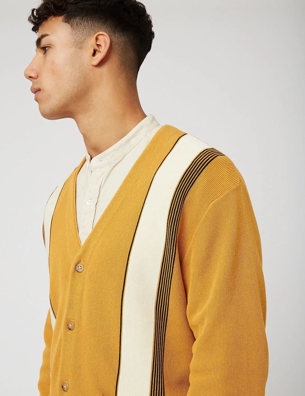 Beams Plus Cardigan (Stripe) - Mustard