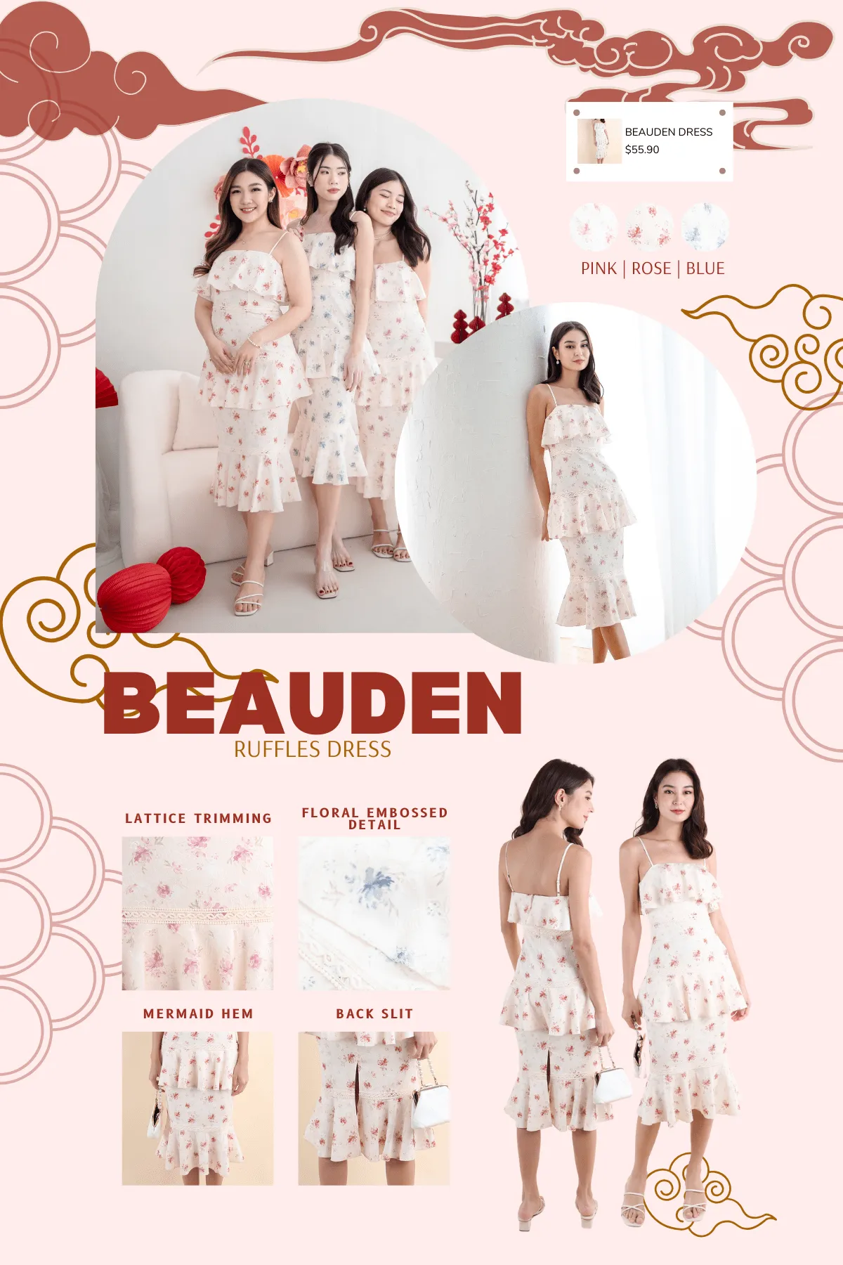 BEAUDEN RUFFLES DRESS IN PINK