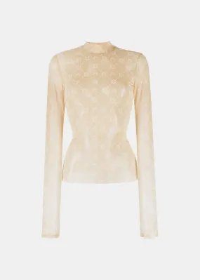 Beige Regenerated Moonogram Flocked Mesh Top