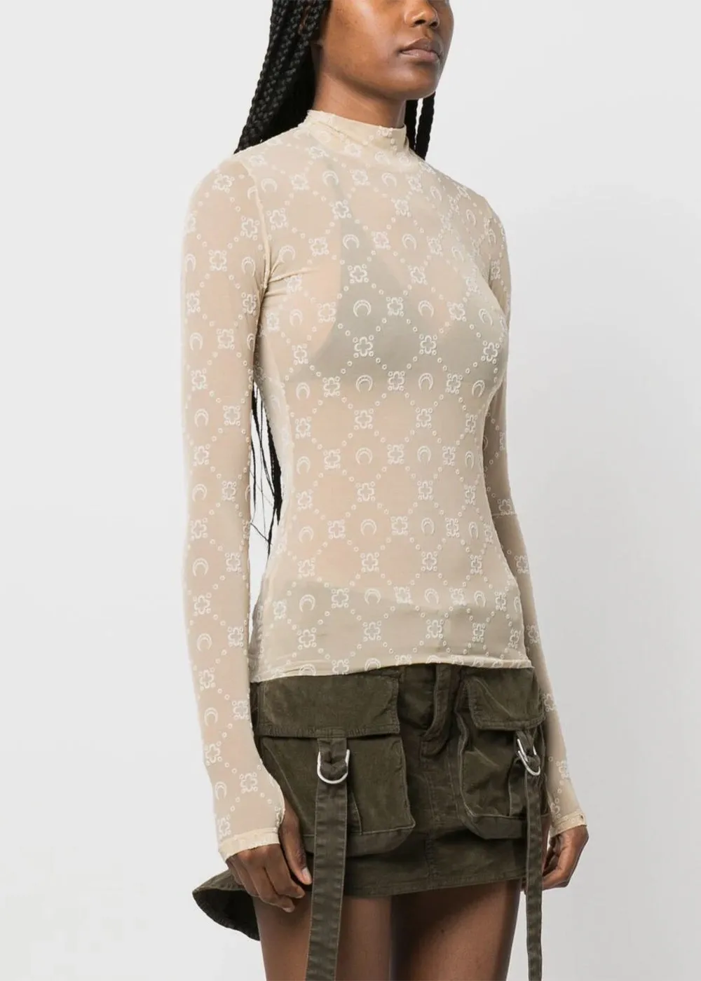 Beige Regenerated Moonogram Flocked Mesh Top