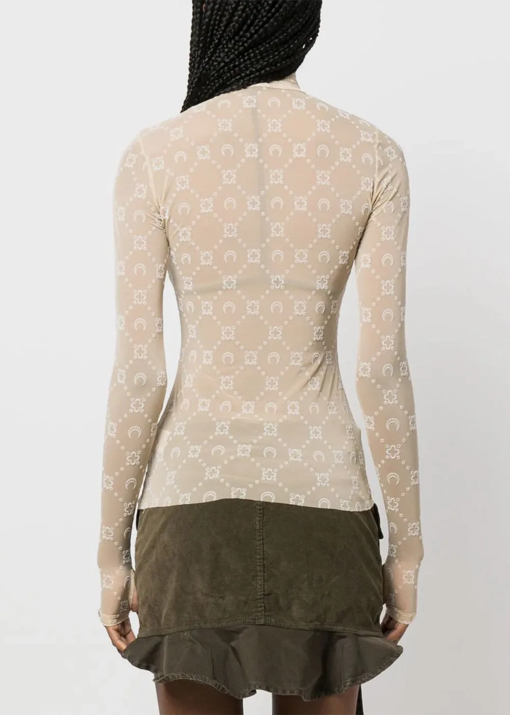 Beige Regenerated Moonogram Flocked Mesh Top