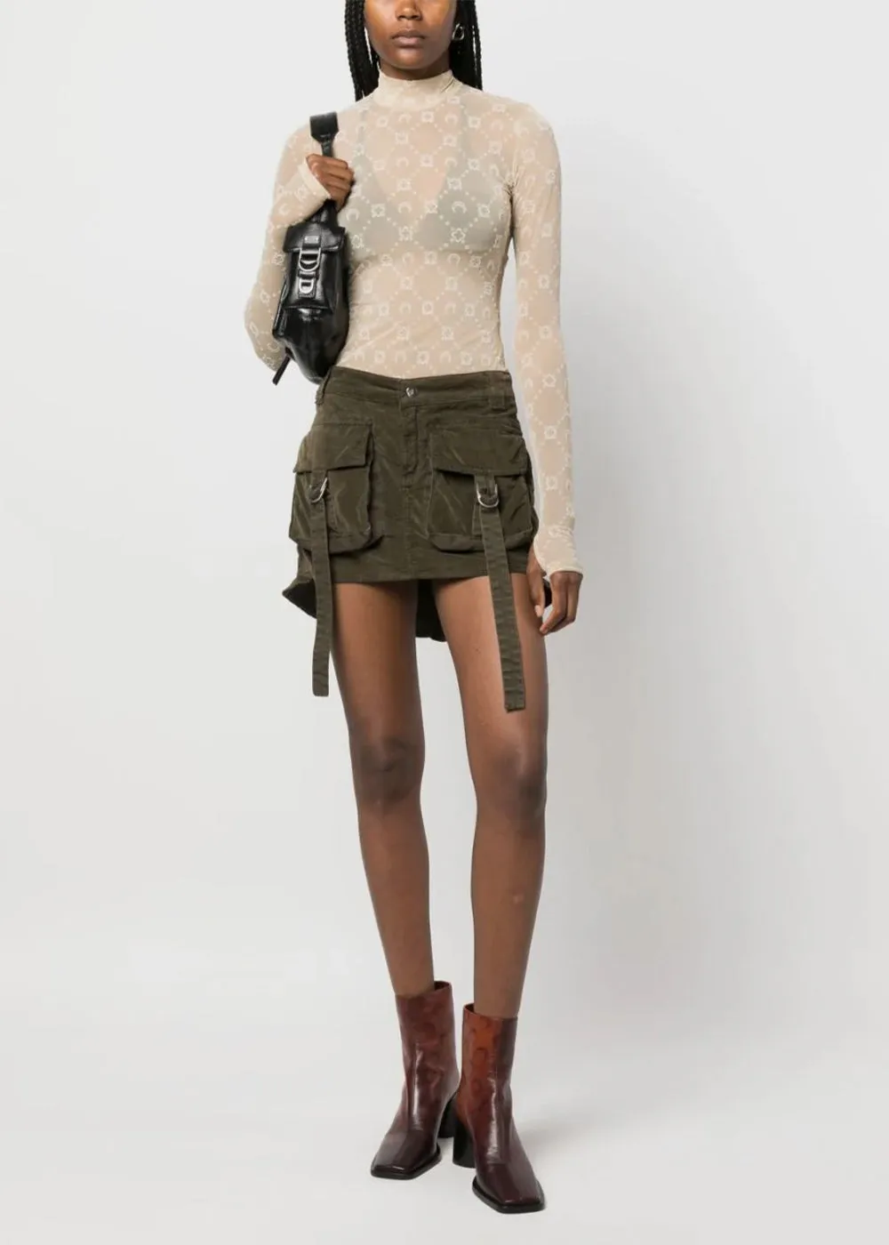 Beige Regenerated Moonogram Flocked Mesh Top