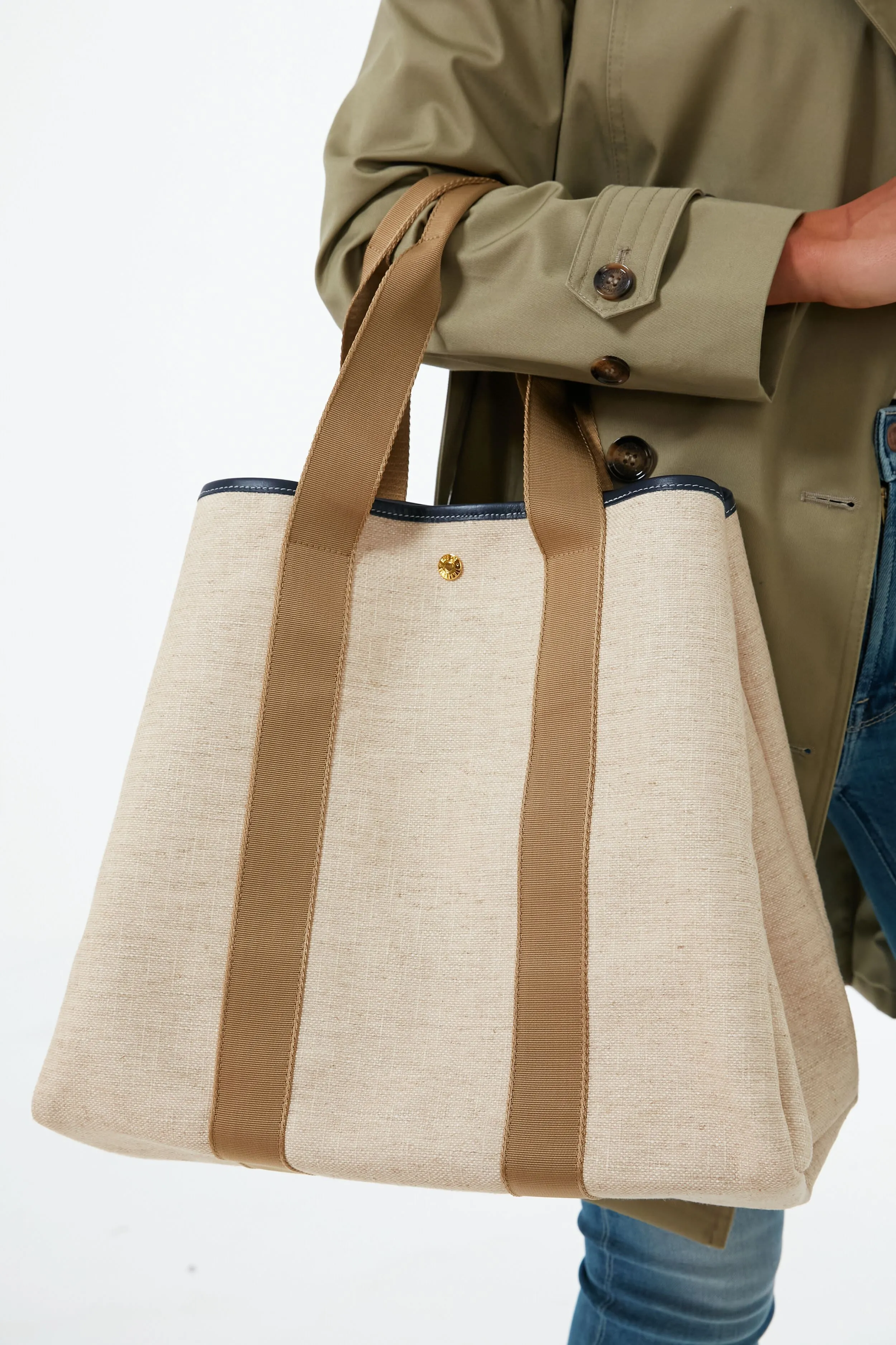 Beige Traversee L Linen Tote